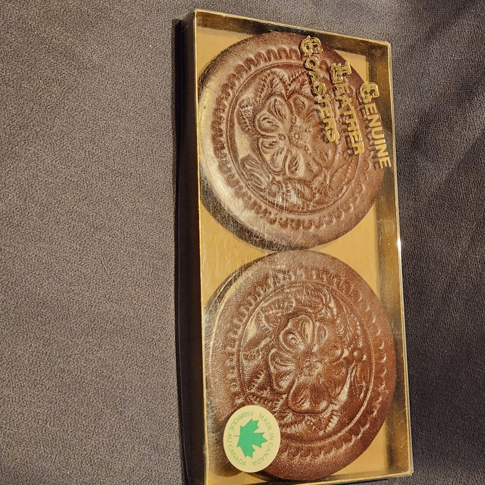 Genuine Leather Coasters Set of 4. Made in Canada